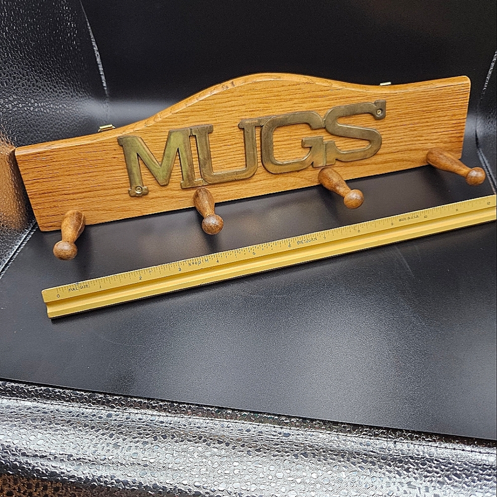 Retro, MCM Brass and Wood Cup Hanger